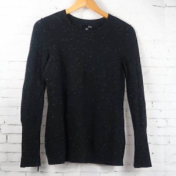 AQUA CASHMERE BLACK WITH WHITE LONG SLEEVE CREW NECK CASHMERE SWEATER SIZE MED - Picture 1 of 10